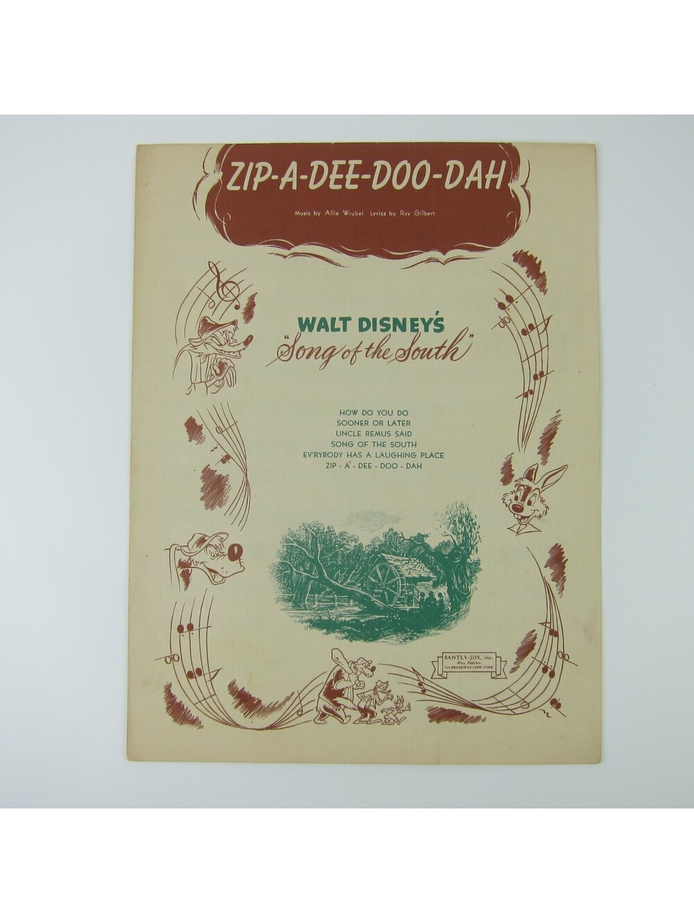 Walt Disney Sheet Music Zip-A-Dee-Doo-Dah Song of the South Vintage 1946
